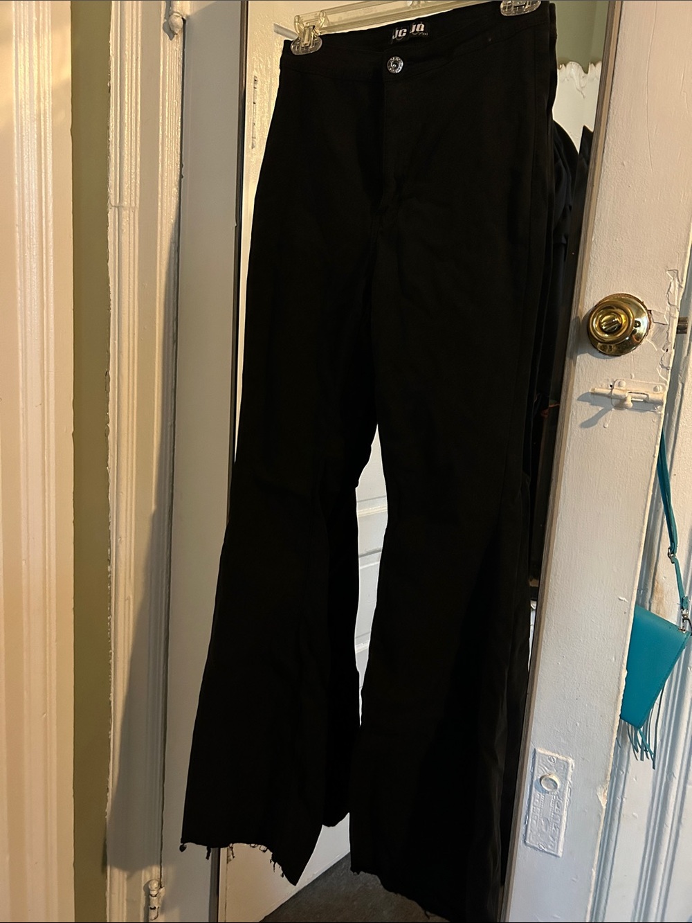 Black flare Leg Pants with Raw Hem brand jo jo